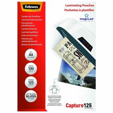 Fundas para Plastificar Fellowes 5307407/ A4/ 125 Micras/ 100 unidades | TecnoSoft art fell fundas205307407 1