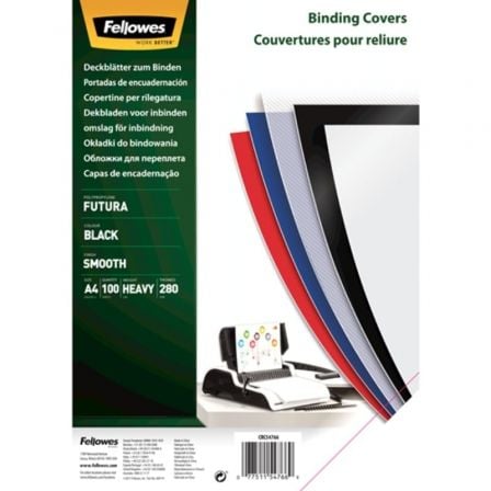 Portadas de Polipropileno Fellowes 5476603/ A4/ 300 Micras/ 100 unidades/ Negras | TecnoSoft art fell portada205476603 1