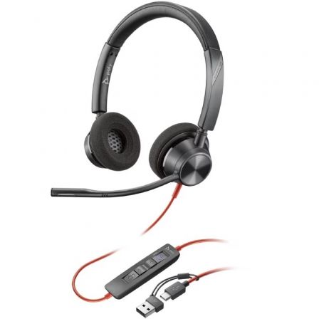 Auriculares Poly Blackwire 3320 para Microsoft Teams USB-C + Adaptador USB-C/A/ con Micrófono/ USB Tipo-C/ Negros | TecnoSoft art hp pol 8x220aa 1