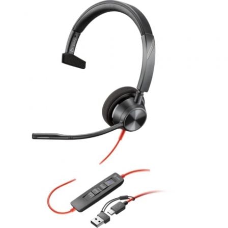 Auricular Poly Blackwire 3310 para Microsoft Teams + Adaptador USB-C/A/ con Micrófono/ USB Tipo-C/ Negro | TecnoSoft art hp pol208x216aa 1