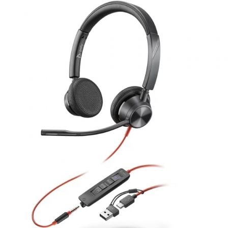 Auriculares Poly Blackwire 3225 para Microsoft Teams + 3.5 mm + Adaptador USB-C/A/ con Micrófono/ Jack 3.5 – USB Tipo-C/ Negros | TecnoSoft art hp pol208x222aa 1