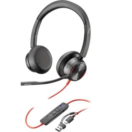 Auriculares Poly Blackwire 8225 para Microsoft Teams + Adaptador USB-C/A/ con Micrófono/ USB Tipo-C/ Negros | TecnoSoft art hp pol208x225aa 1