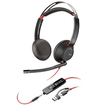Auriculares Poly Blackwire 5220 USB-C + 3.5 mm + Adaptador USB-C/A/ con Micrófono/ Jack 3.5 – USB Tipo-C/ Bulk/ Negros | TecnoSoft art hp pol208x231a6 1