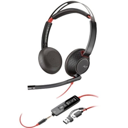 Auriculares Poly Blackwire 5220 + Adaptador USB-C/A/ con Micrófono/ Jack 3.5mm/ Negro | TecnoSoft art hp pol208x231aa 1