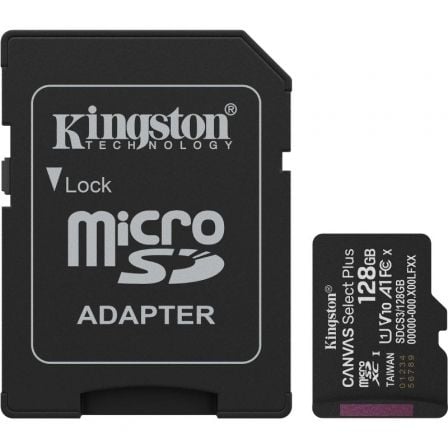 Tarjeta de Memoria Kingston CANVAS Select Plus 128GB microSD XC con Adaptador/ Clase 10/ 150MBs | TecnoSoft art kin microsd20sdcs320128gb 1