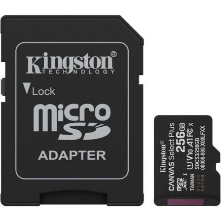 Tarjeta de Memoria Kingston CANVAS Select Plus 256GB microSD XC con Adaptador/ Clase 10/ 150MBs | TecnoSoft art kin microsd20sdcs320256gb 1