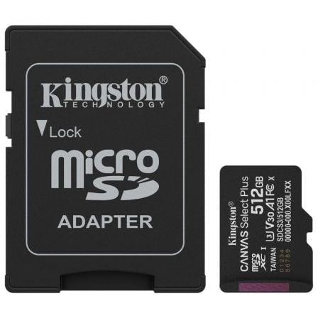 Tarjeta de Memoria Kingston CANVAS Select Plus 512GB microSD XC con Adaptador/ Clase 10/ 150MBs | TecnoSoft art kin microsd20sdcs320512gb 1