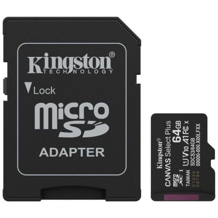 Tarjeta de Memoria Kingston CANVAS Select Plus 64GB microSD XC con Adaptador/ Clase 10/ 100MBs | TecnoSoft art kin microsd20sdcs32064gb 1