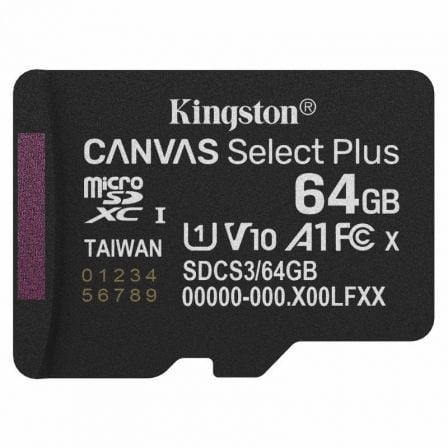 Tarjeta de Memoria Kingston CANVAS Select Plus 64GB microSD XC/ Clase 10/ 100MBs | TecnoSoft art kin microsd20sdcs32064gbsp 1