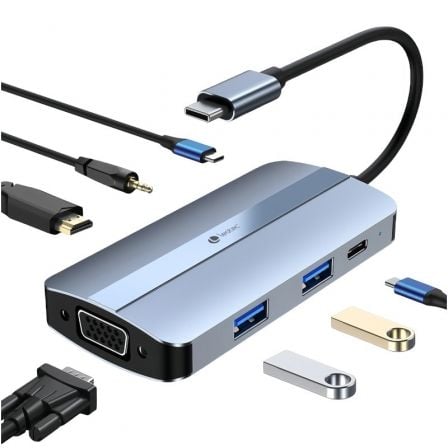 Docking USB Tipo-C Leotec LEDS04/ 2xUSB/ 1xUSB Tipo-C/ 1xUSB Tipo-C PD/ 1xHDMI 4K/ 1xVGA/ 1xAudio/ Azul | TecnoSoft art leo dock20leds04 1