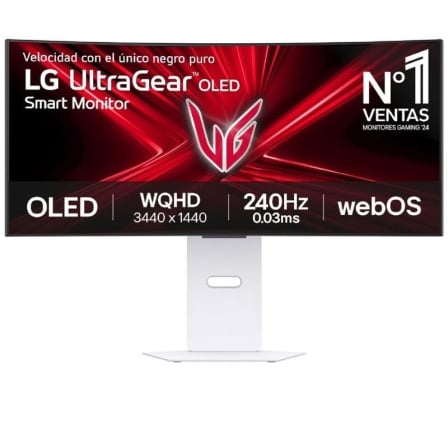 Smart Monitor Gaming Ultrapanorámico Curvo LG UltraGear 34GX90SA-W 34″/ WQHD/ Multimedia/ 0.03ms/ 240Hz/ OLED/ Regulable en altura/ Smart TV/ Blanco | TecnoSoft art lg m 34gx90sa w 1