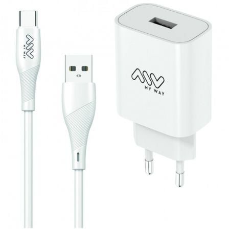 Cargador de Pared Myway MYWEPAK0002/ 1xUSB + Cable USB Tipo-C/ 15W | TecnoSoft art myw carga20mywepak0002 1
