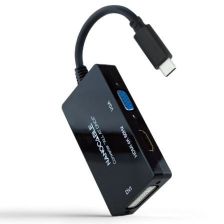 Conversor Nanocable 10.16.4301-ALL/ USB Tipo-C Macho – HDMI Hembra – DVI-I Hembra – VGA Hembra/ 20cm/ Negro | TecnoSoft art nan adp20102016204301 all 1