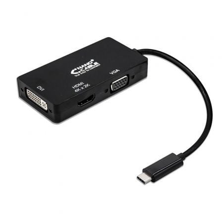 Conversor Nanocable 10.16.4301-BK/ USB Tipo-C Macho – VGA Hembra/ DVI Hembra/ HDMI Hembra/ 10cm/ Negro | TecnoSoft art nan adp20102016204301 bk 1