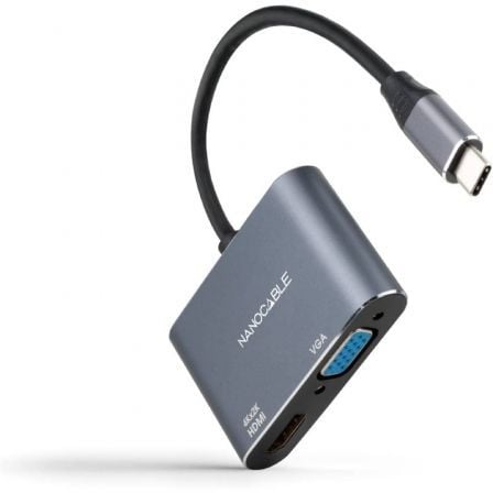 Conversor Nanocable 10.16.4303/ USB Tipo-C Macho/ HDMI Hembra – VGA Hembra/ 15cm/ Gris | TecnoSoft art nan adp20102016204303 1