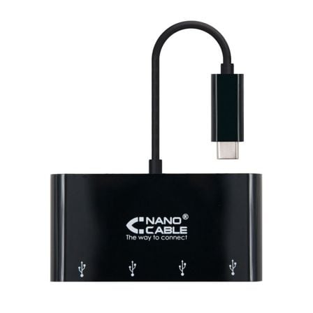 Hub USB Tipo-C Nanocable 10.16.4401-BK / 4xUSB | TecnoSoft art nan adp20102016204401 bk 1