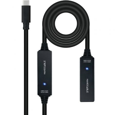 Cable Alargador USB Tipo-C 3.2 con Amplificador Nanocable 10.01.1312/ USB Tipo-C Macho – USB Tipo-C Hembra/ 10m/ Negro | TecnoSoft art nan cab20102001201312 1