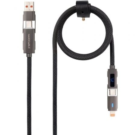 Cable USB 2.0 Tipo-C Nanocable 10.01.2501/ USB Tipo-C Macho + USB Macho – USB Tipo-C Macho + Lightning Macho/ Hasta 27W/ 480Mbps/ 1m/ Negro | TecnoSoft art nan cab20102001202501 1