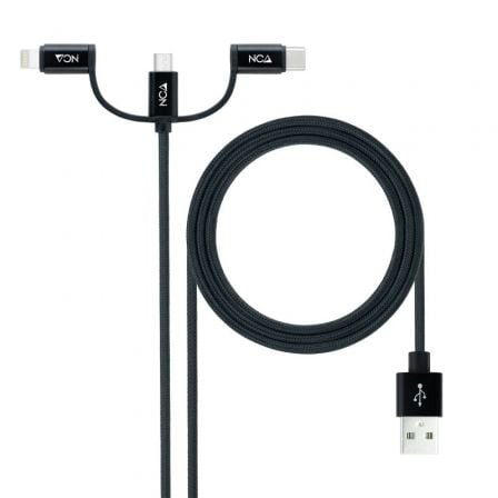 Cable USB 2.0 Nanocable 10.01.3200/ Lightning Macho – Micro USB Macho/ USB Tipo-C Macho/ 480Mbps/ 1m/ Negro | TecnoSoft art nan cab20102001203200 1