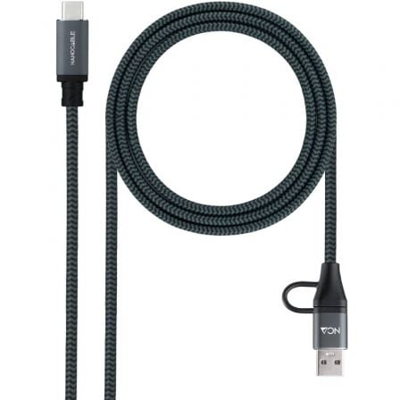 Cable USB 3.2 Tipo-C Nanocable 10.01.4112-COMB/ USB Tipo-C Macho + USB Macho – USB Tipo-C Macho/ Hasta 100W/ 20Gbps/ 2m/ Gris y Negro | TecnoSoft art nan cab20102001204112 comb 1