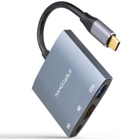 Conversor Nanocable 10.16.4306 USB Tipo-C/ HDMI 4K Hembra – USB Hembra – USB Tipo-C PD/ 15cm/ Gris | TecnoSoft art nan cab20102016204306 1