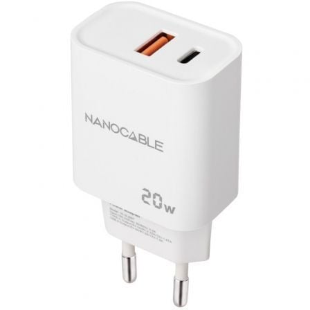Cargador de Pared Nanocable 10.10.2007/ 1xUSB/ 1xUSB Tipo-C/ 20W/ Blanco | TecnoSoft art nan carga20102010202007 1