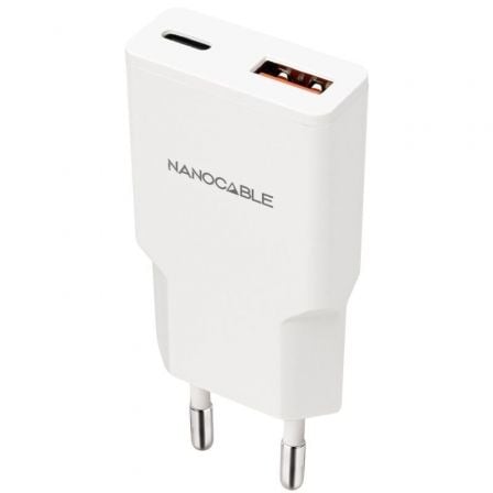 Cargador de Pared Nanocable 10.10.2028/ 1xUSB Tipo-C/ 1xUSB Macho/ 30W/ Blanco | TecnoSoft art nan carga20102010202028 1
