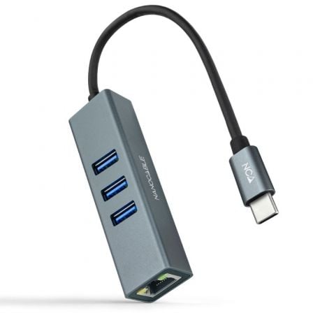 Hub USB Tipo-C Nanocable 10.03.0408/ 3xUSB/ 1xRJ45/ Gris | TecnoSoft art nan hub20102003200408 1
