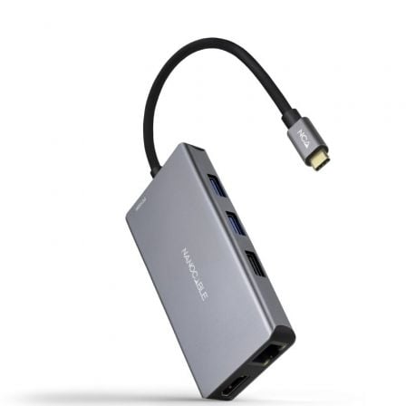 Docking Tipo-C Nanocable 10.16.1009/ 3xUSB/ 2xHDMI 4K/ 1xRJ45/ 1xLector tarjetas/ 1xUSB Tipo-C PD/ Gris | TecnoSoft art nan hub20102016201009 1