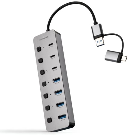 Hub USB + USB Tipo-C Nanocable 10.16.4510/ 4xUSB/ 3xUSB Tipo-C/ 1xUSB Tipo-C PD/ Gris | TecnoSoft art nan hub20102016204510 1