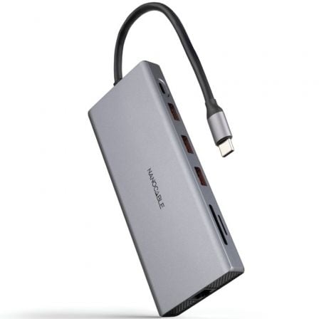 Docking Tipo-C Nanocable 10.16.4612/ 3xUSB/ 1xUSB Tipo-C/ 2xHDMI 4K/ 1xDisplayPort/ 1xRJ45/ 1xLector tarjetas/ 1xJack 3.5/ 1xUSB Tipo-C PD/ Gris | TecnoSoft art nan hub20102016204612 1