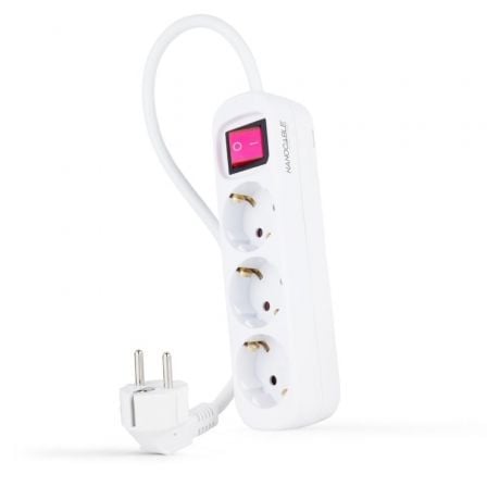 Regleta con Interruptor Nanocable 10.38.0003/ 3 Tomas de Corriente/ Cable 1.4m/ Blanca | TecnoSoft art nan regleta20102038200003 1