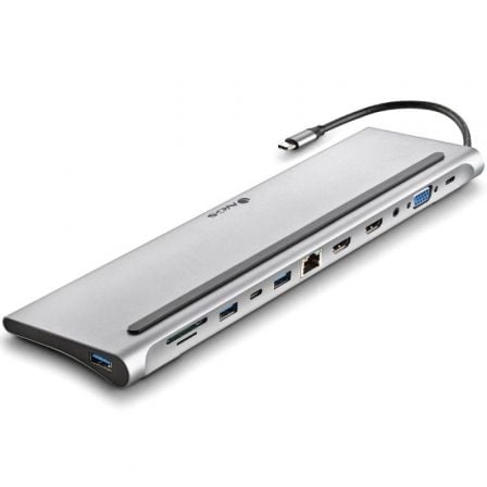 Docking USB Tipo-C NGS WonderDock12/ 3xUSB/ 2xHDMI 4K/ 1xVGA/ 1xRJ45/ 1xLector de Tarjetas/ 1xJack 3.5/ 1xUSB Tipo-C PD/ Gris | TecnoSoft art ngs hub20wonderdock12 1