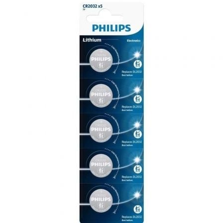 Pack de 5 Pilas de Botón Philips CR2032P5/01B Lithium/ 3V | TecnoSoft art phil pila20cr2032p52001b 1