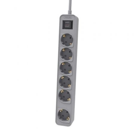 Regleta con Interruptor Philips CHP2164G/10/ 6 Tomas de corriente/ Cable 1.5m/ Gris | TecnoSoft art phil regleta20chp2164g 1