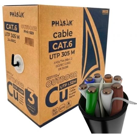 Bobina de Cable RJ45 UTP Phasak PHR 669 Cat.6/ 305m/ Gris | TecnoSoft art phk cab20phr20669 1