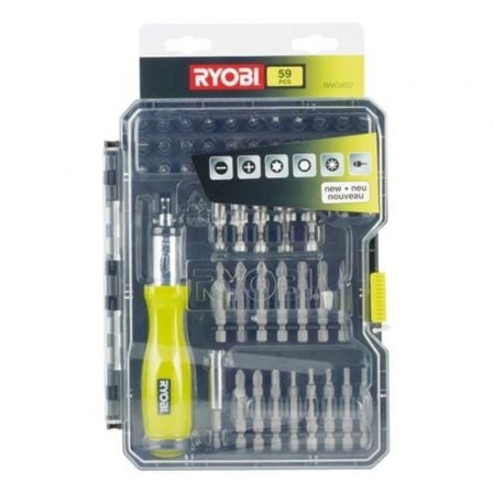 Estuche de 59 Puntas para Atornillar Ryobi RAK59SD / Incluye Destornillador | TecnoSoft art ryo mal20ator20rak59sd 1