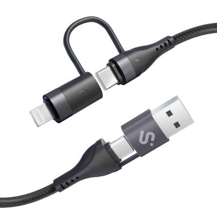 Cable USB 2.0 Tipo-C Subblim Top 4 en 1/ USB Tipo-C Macho – USB Macho/ USB Tipo-C Macho – Lightning Macho/ Hasta 60W/ 480Mbps/ 1m/ Negro | TecnoSoft art sub cab20subcab 4in101 1