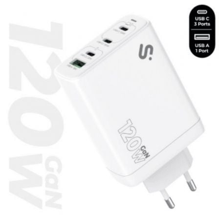 Cargador de Pared GaN Subblim 120W Charger USB C+C+C+A/ 3xUSB Tipo-C/ 1xUSB/ 120W | TecnoSoft art sub carga20subchg 6g1204 1