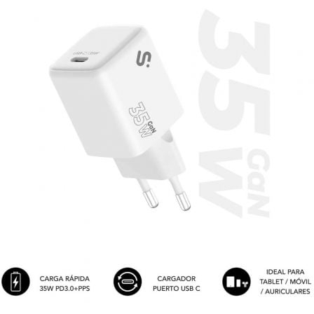 Cargador de Pared GaN Subblim 35W Charger USB C/ 1xUSB Tipo-C/ 35W | TecnoSoft art sub carga20subchg 6g3510 1
