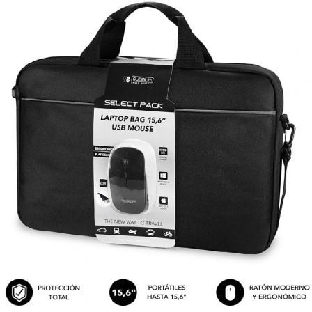 Maletín + Ratón Subblim Select Pack para Portátiles hasta 15.6″/ Cinta para Trolley/ Negro | TecnoSoft art sub mal20lb 2sp0001 1