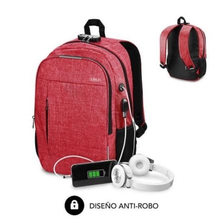 Mochila Subblim Urban Lock para Portátiles hasta 16″/ Puerto USB/ Antirrobo/ Roja | TecnoSoft art sub mochi bp 1ul0002 1