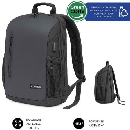 Mochila Subblim Xpand Air Padding Backpack para Portátiles hasta 15.6″/ 21L/ Puerto USB/ Negro | TecnoSoft art sub mochi bp 5nxap01 1