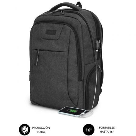 Mochila Subblim Professional Air Padding Backpack para Portátiles hasta 16″/ Puerto USB/ Negra | TecnoSoft art sub mochi p air pad b 16 bk 1