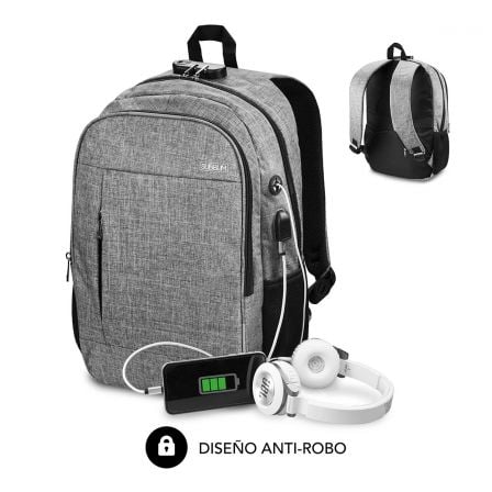 Mochila Subblim Urban Lock para Portátiles hasta 16″/ Puerto USB/ Antirrobo/ Gris | TecnoSoft art sub mochi20bp 1ul0001 1
