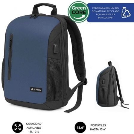 Mochila Subblim Xpand Air Padding Backpack para Portátiles hasta 15.6″/ 21L/ Puerto USB/ Azul | TecnoSoft art sub mochi20bp 5nxap02 1