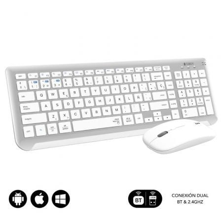 Teclado y Ratón Inalámbrico Subblim Combo Dual Prestige Extendido/ Blanco y Plata | TecnoSoft art sub tec20combo20d20pres20ext20wh 1