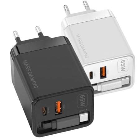 Cargador de Pared GaN Mars Gaming MD-GAN65R/ 1xUSB Tipo-C/ 1xUSB/ 65W/ Negro | TecnoSoft art tac carga20md gan65r 1