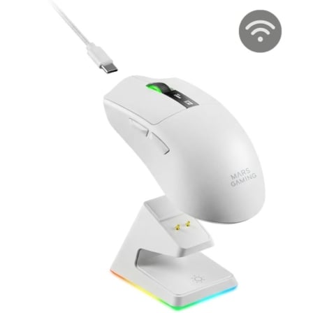 Ratón Gaming Inalámbrico Mars Gaming MMW-Elite/ Batería Recargable/ Hasta 20000 DPI/ Blanco | TecnoSoft art tac mou20mmw elite20wh 1