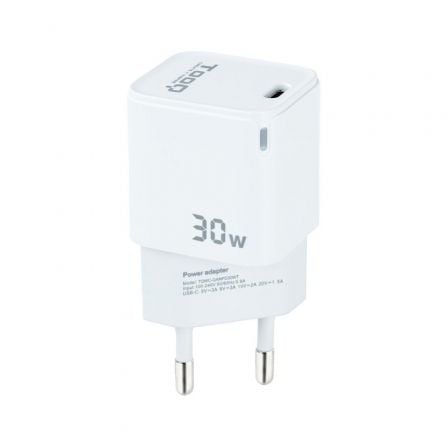 Cargador de Pared GaN TooQ TQWC-GANPD30WT/ 1xUSB Tipo-C/ 30W | TecnoSoft art too carga20tqwc ganpd30wt 1